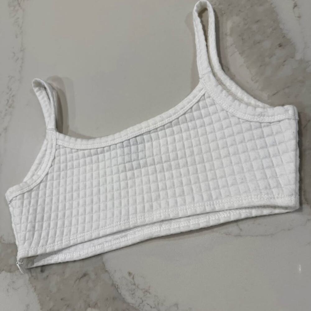 Princess Polly Waffle Knit Lounge Crop Top Women's 6 White Side Zipper Bra Comfy - Picture 3 of 6